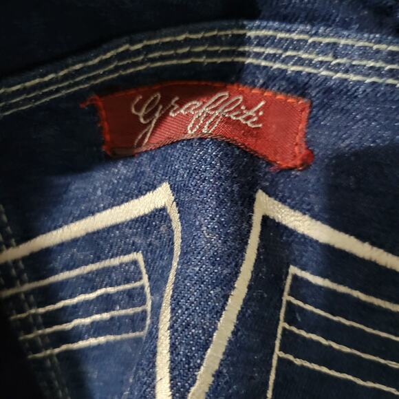 Vintage Graffiti Jeans Blue High Waist Straight Embroidery Pockets 80s Size 34 - Picture 15 of 16